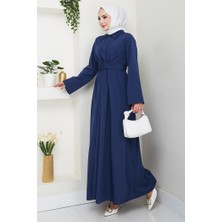 İlkimay.com Renda Belden Bağlamalı Elbise 1467 - Lacivert