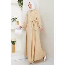 İlkimay.com Reyel Çapraz Bağlamalı Elbise 1464 - Taş