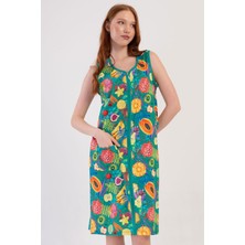 Kadın Geniş Askı Fermuarlı Yeşil Ev Elbisesi C0T4N2O904