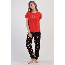 Kadın Büyük Beden Kısa Kol Kırmızı Pijama Takımı C6T9N0O904