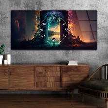 Marpanya Yatay Ortadan Saatli  Sanat ve Doğa Temalı Cam Tablo YSOS107