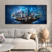 Marpanya Yatay Ortadan Saatli  Sanat ve Doğa Temalı Cam Tablo YSOS052