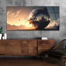 Marpanya Yatay Ortadan Saatli  Sanat ve Doğa Temalı Cam Tablo YSOS097