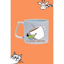 I Love Coffee Kahveyi Seviyorum Moddo Tasarım Baskılı Beyaz Lüks Sap Kupa Bardak