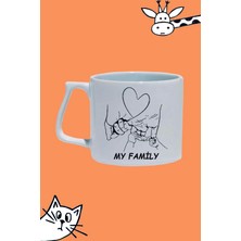 My Family Ailem  Baskılı Beyaz Lüks Sap Kupa Bardak