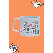 So Cute Çok Tatlı Tasarım Baskılı Beyaz Lüks Sap Kupa Bardak