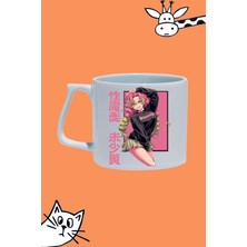 
anime Demon Slayer Mitsuri Kanroji Karakter Tasarım Baskılı Beyaz Lüks Sap Kupa Bardak