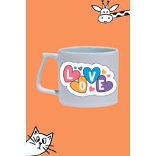 Sevgi Love Renkli Kalp Harfler  Baskılı Beyaz Lüks Sap Kupa Bardak
