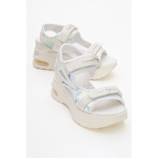 Arthur Beyaz Payetli Bantlı Kalın Taban Kadın Spor Sandalet