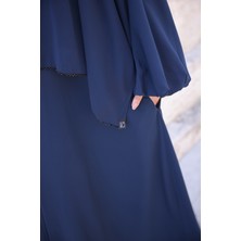 Kadeem Giyim Kendinden Şallı Taşlı Abaya Ferace-Medine Ipeği