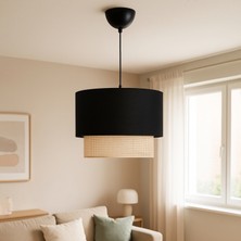 Homing Jüt Kumaş İç Kaplamalı, Siyah Başlıklı Modern Sarkıt Avize – Şık ve Doğal Dekoratif Aydınlatma