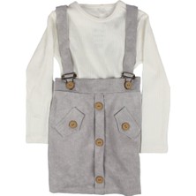 Kız Çocuk Ekru Bej Fitilli Badili Salopet Elbise - 1015596