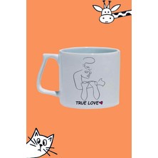 True Love Gerçek Aşk Sevgililer Günü Tasarım Baskılı Beyaz Lüks Sap Kupa Bardak