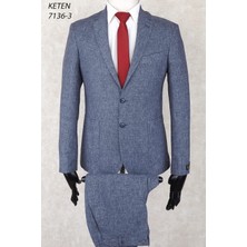 Keten Torba Cep Ipli Lastikli Pantolon  Slim Fit Mono Yaka-Çift Yırtmaç Astarsız Drop 6  Takım Elbise