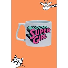 Super Gırl Süper Kız  Baskılı Beyaz Lüks Sap Kupa Bardak