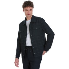 Lacivert Slim Fit Kareli Mono Yaka Overshirt Takım