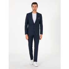 Cacharel Erkek Lacivert Slim Fit Yün İpek Karışımlı Mikro Desenli Takım Elbise 50306778-VR033