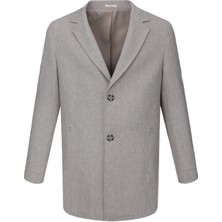 Bej Slim Fit Ceket Yaka Yünlü Kaşe Palto