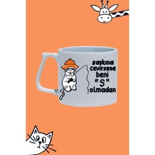 Şaşkın Kedi Şaşkına Çevirsene Ben 'ş' Olmadan Tasarım Baskılı Beyaz Lüks Sap Kupa Bardak