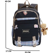 Relaxion 2144-1396 Kore Tarzı Unisex Çocuk Üçlü Set Ilkokul Sırt Çantası - NKT02144-SIYAH-MOR-TEKEBAT