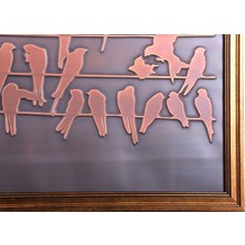 Kuş Sürüsü Bakır Kabartma Duvar Dekoru Ahşap Çerçeveli