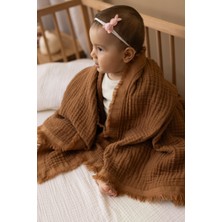 Zeypba Sütlü Kahve 4 Katlı Müslin Battaniye 110x110cm 4 Katlı Müslin Bebek Battaniye  %100 Pamuk Müslin Battaniye Çocuk Müslin Örtü AĞIZ MENDİLİ HEDİYE