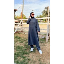 Bwest O Yaka Uzun Geniş Rahat Tunik Sade Basic Ikili Spor Takımı - 3040 - Antrasit