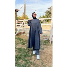 Bwest O Yaka Uzun Geniş Rahat Tunik Sade Basic Ikili Spor Takımı - 3040 - Antrasit