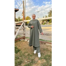Bwest O Yaka Uzun Geniş Rahat Tunik Sade Basic Ikili Spor Takımı - 3040 - Haki