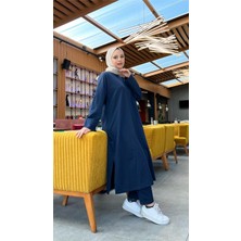 Bwest O Yaka Uzun Geniş Rahat Tunik Sade Basic Ikili Spor Takımı - 3040 - Lacivert
