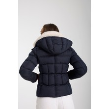 Kadın Kısa Dik Peluş Yaka Çıkarılabilir Kapüşonlu Dolgulu Su İtici Şişme Mont 8507