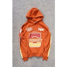 Cherry Fox Turuncu Baskılı Motorcu Sweatshirt