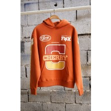 Cherry Fox Turuncu Baskılı Motorcu Sweatshirt