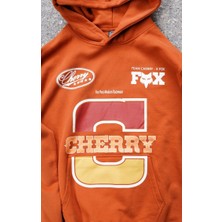 Cherry Fox Turuncu Baskılı Motorcu Sweatshirt
