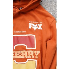 Cherry Fox Turuncu Baskılı Motorcu Sweatshirt