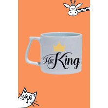 Her King Onun Kralı Tasarım Baskılı Beyaz Lüks Sap Kupa Bardak