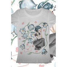 Beyaz Girl İn Flowers Gotik Y2K Kısa Kollu Crop