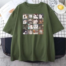 Köstebek Cat Memes Collage Haki Unisex T-Shirt