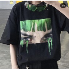 Anime Art - Green Hair Crying Harajuku Girl Unisex T-Shırt