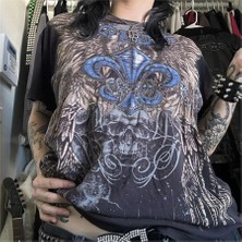 Füme Gothic Fleur De Lys Skull Cyber Grunge Unisex T-Shirt