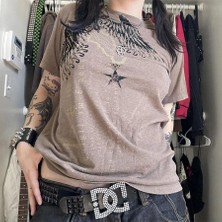 Açık Kahverengi Retro Redemption Cross Cyber Grunge Unisex T-Shirt