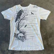 Beyaz Gothic Crow Skulls Cyber Grunge Unisex T-Shirt