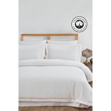 300 Tc King Pamuk Saten Nakışlı Nevresim Takımı Battal Çift Kişilik 6 Parça Krem Kırık Beyaz Secret