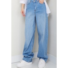 İlkimay.com Dökümlü Baggy Kot Pantolon 1513 - Açık Mavi