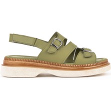 Ziya, Kadın Hakiki Deri Dolgu Topuk Sandalet 1511020Z6122 Yeşil