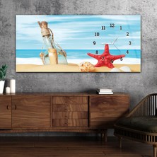 Marpanya Kumsal Deniz Yıldızı Şişe Içinde Mesaj ve Deniz Kabuğu Yatay Saatli Doğa Temalı Cam Tablo YSYS236