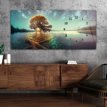 Marpanya Yatay Saatli Yandan Sanat ve Doğa Temalı Cam Tablo YSYS225
