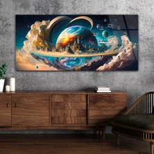 Marpanya Yatay Saatli Yandan Sanat ve Doğa Temalı Cam Tablo YSYS209