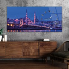Marpanya Yatay Saatli Yandan Sanat ve Doğa Temalı Cam Tablo YSYS135