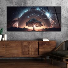 Marpanya Yatay Saatli Yandan Sanat ve Doğa Temalı Cam Tablo YSYS213